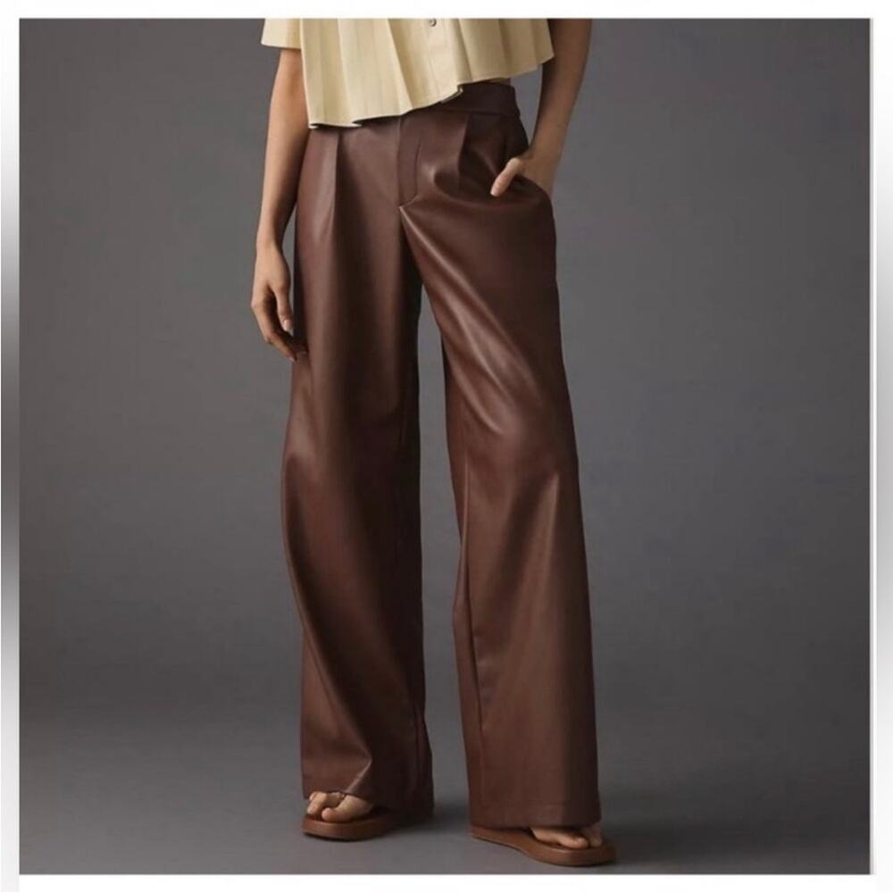 Avec Les Filles Faux Leather Wide Leg Pants Brown Size 2 Women's